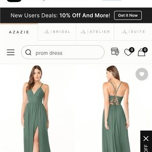Azazie Olive Green V-Neck Maxi Dress with Crisscross Lace Back